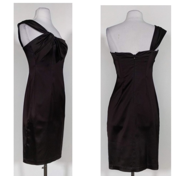 David Meister Satin One Shoulder Knee Length - Picture 2 of 7